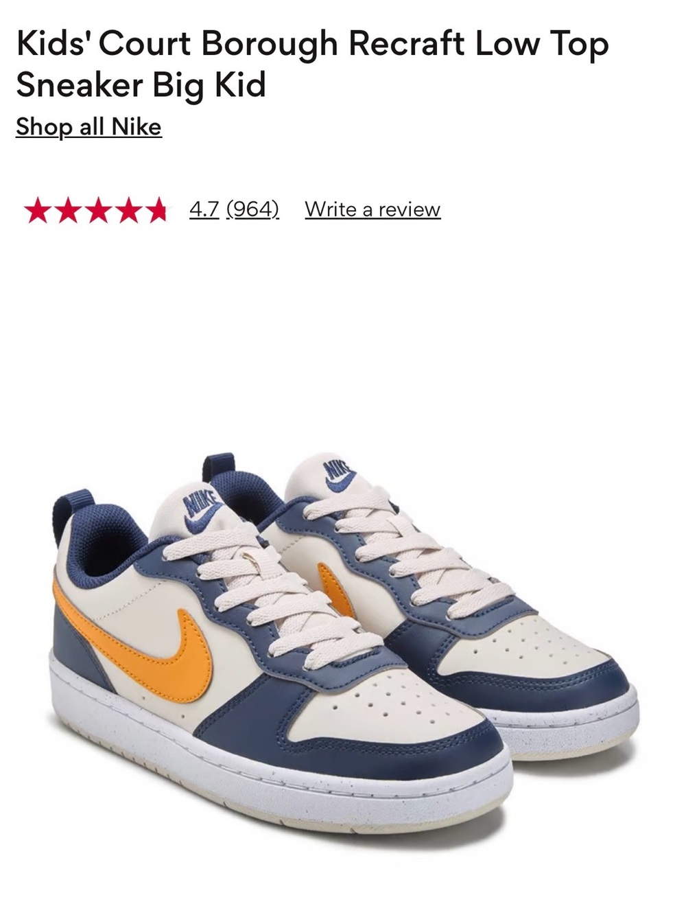Nike Kids Low-Top Sneakers in Navy, Cream & Orange